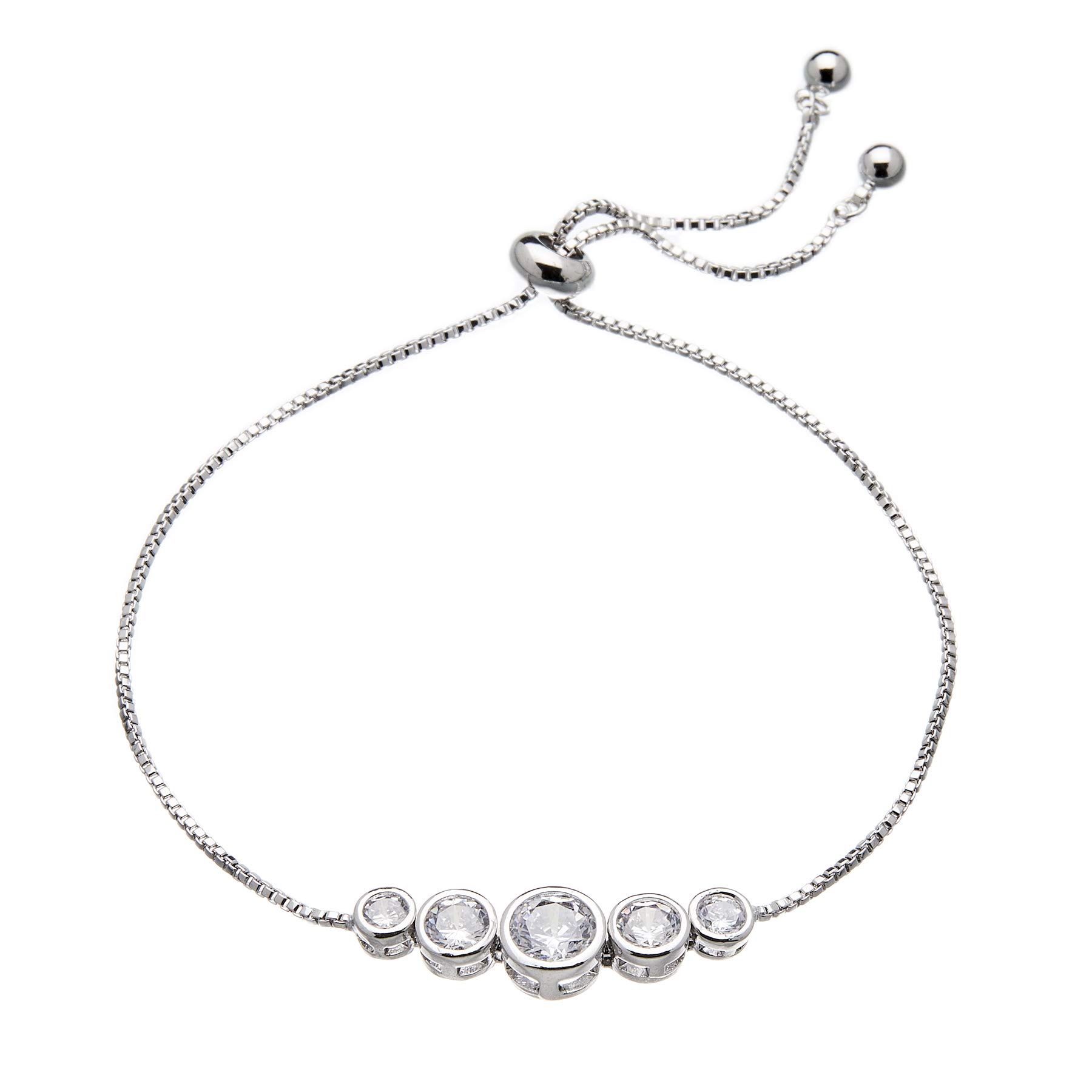 Bello London Silver plated Bracelet with an adjustable sliding clasp and five stones - Netty