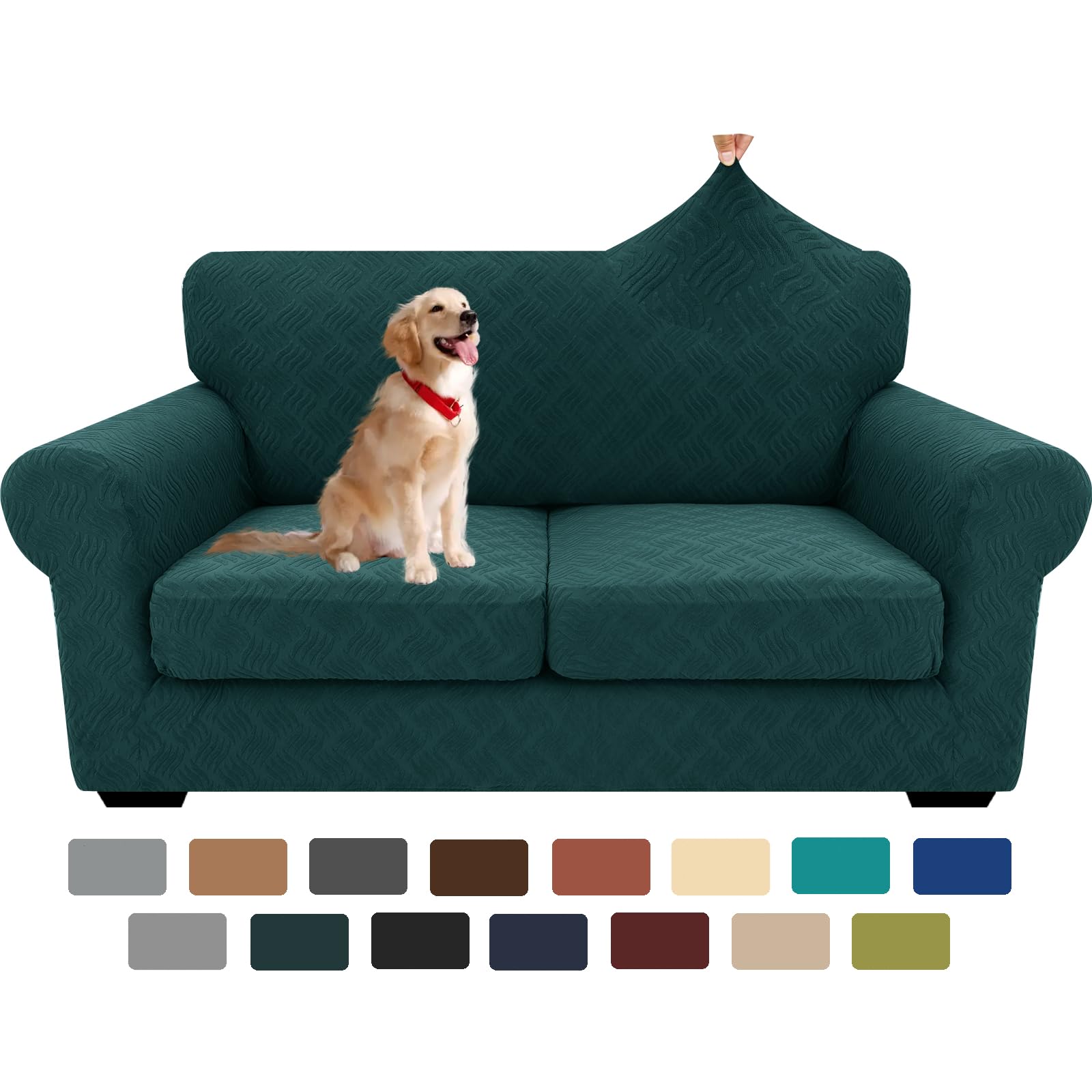 Photo 1 of YEMYHOM 2025 New Pattern 3-Piece Couch Covers for 2 Cushion Couch High Stretch Loveseat Cover for Dog Pets Anti Slip Loveseat Slipcover Protector (Leaf Pattern Blackish Green), 55"-69"(2 Cushions)
