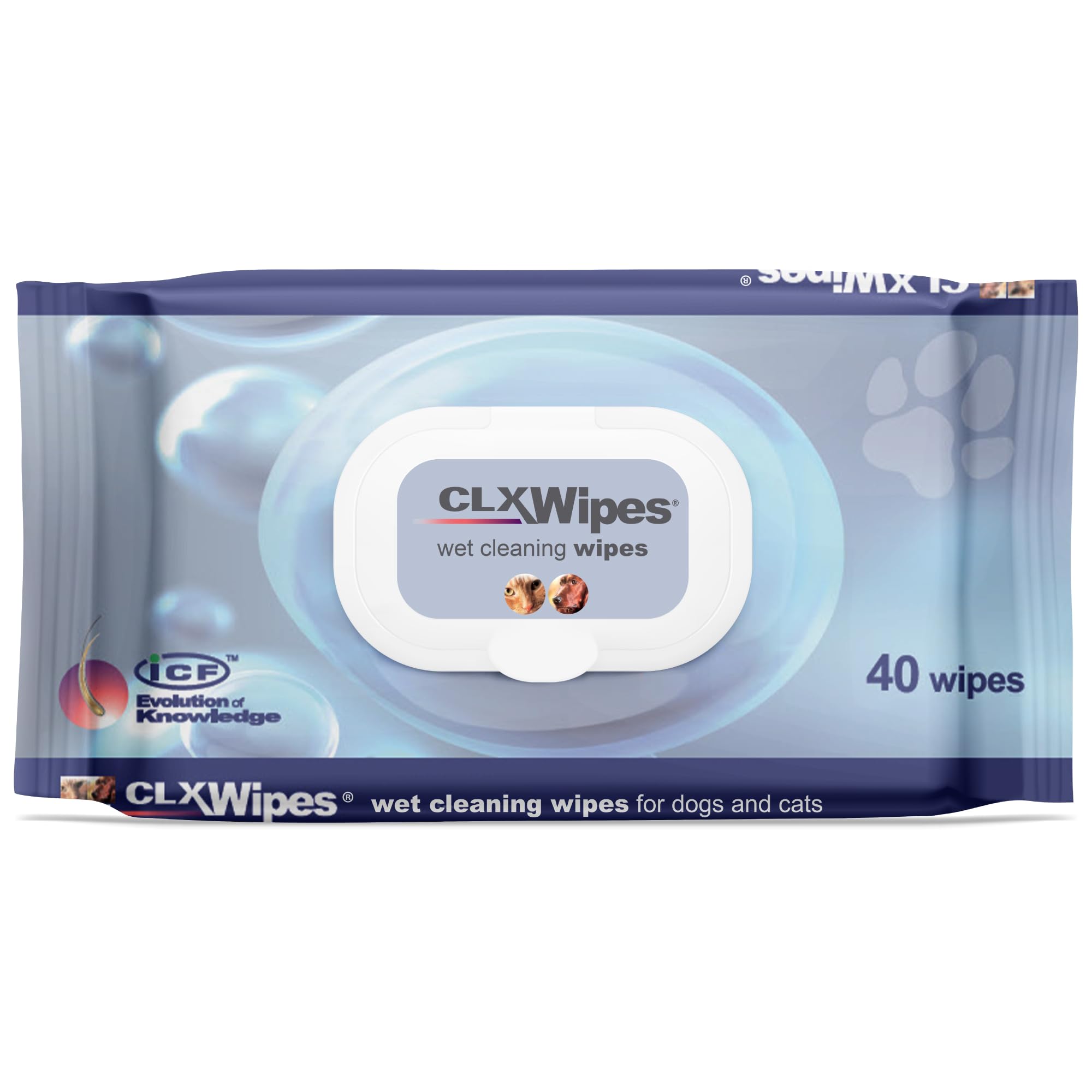ICF | CLX Cat & Dog Wipes | Antibacterial & Antifungal Cleansing Wipes for Paws, Skin Folds & Ears | Supports Healthy Skin & Odor Control | 40 Count