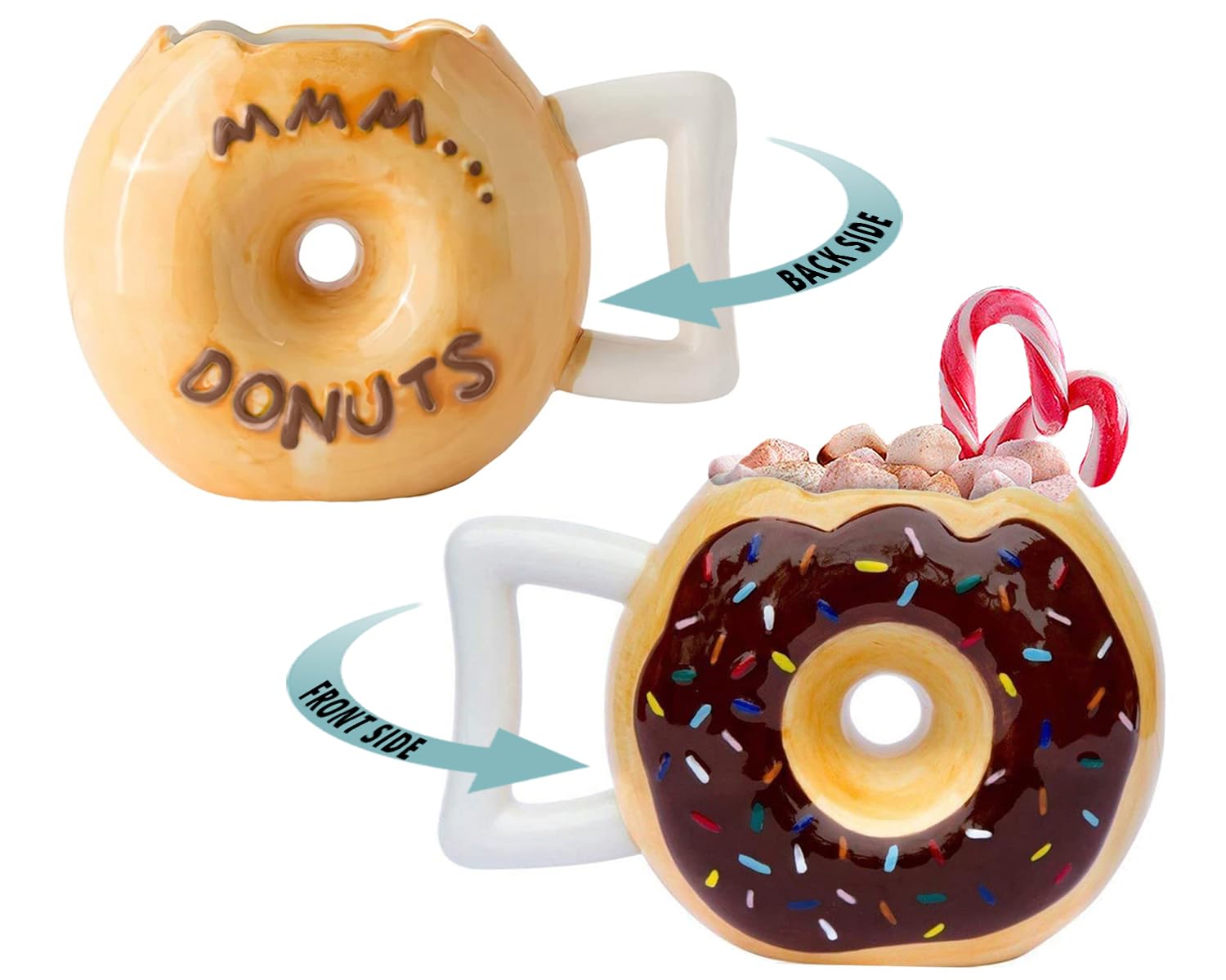 Ceramic Donut Mug - Delicious Chocolate Glaze Doughnut Mug with Sprinkles - Funny MMM... Donuts! Quote - Best Cup for Coffee, Tea, and More - Large 14 oz Size - Funny Coffee Mug Gift