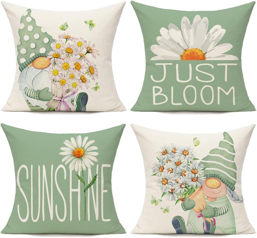 BAOKU daisy flowers light blue Pattern Cushions Cover Cushions Pillow Covers Set of 4 Home Decorative for Sofa Linen Square Outside Office 18x18 Inch 45x45cm