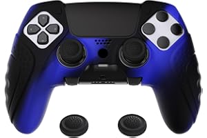 PlayVital Guardian Edition Anti-Slip Ergonomic Silicone Cover Case for ps5 Edge Controller, Soft Rubber Protector Skin for ps5 Edge Wireless Controller with Thumb Grip Caps - Blue & Black