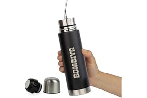 Full Stainless Steel Mate listo Black Edition – Yerba Mate Thermos all in one, Termo todo en uno - Mate Cup and Bombilla All 