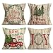 Asamour Xmas Vintage Wood Home Decor Pillowcase Christmas Letter with Beautiful Wreath Decorative Throw Pillow Case Cushion Cover 18’’x18’’ Set of 4,Red Truck,Christmas Tree (4 Pack Vintage Wood Xmas)