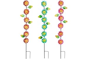 SATHGA 3Pack Flowers Decorative Garden Stakes,Spring Outdoor Metal Flowers Decorations,Metal Yard Art for Outside Patio Porch Decor（22.6 * 5.1IN）