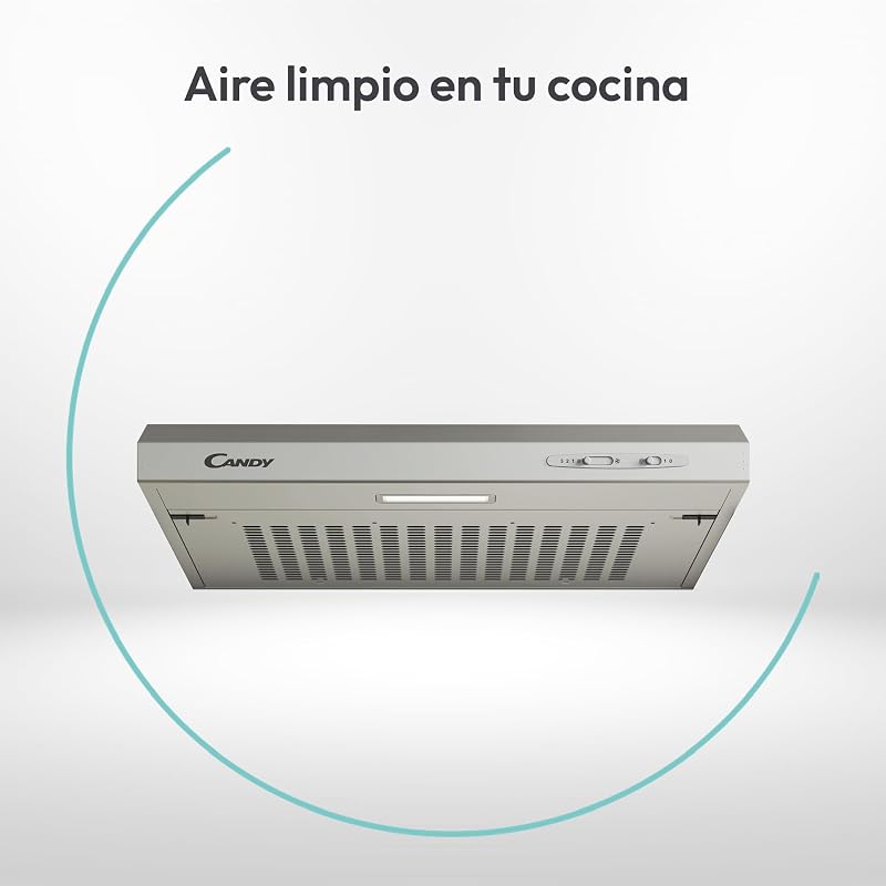 Exaustor candy cft610/5s/1, fixado na parede, 60 cm, 3 níveis de potência, 209m3/h, filtros de carbono, painel de alumínio antigordura, iluminação led, 71 db, classe c, aço inoxidável, cinzento
