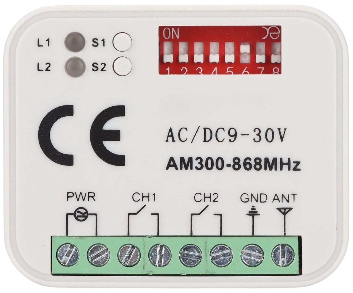 ALIRANTA Universal empfänger kompatibel mit Nice 433,92 MHz Flor-S, Flore, On, One, Inti, VR Fernbedienung. 2-Kanäle Funkempfänger 433-868mhz. Rolling/Fixed Code 12 – 24 VAC/DC Receiver