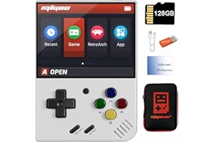 AMPOWN Miyoo Mini Plus Handheld Game Console 3.5 inch Classic System Retro Video Games Consoles Portable Rechargeable Hand Held 128G with Case White
