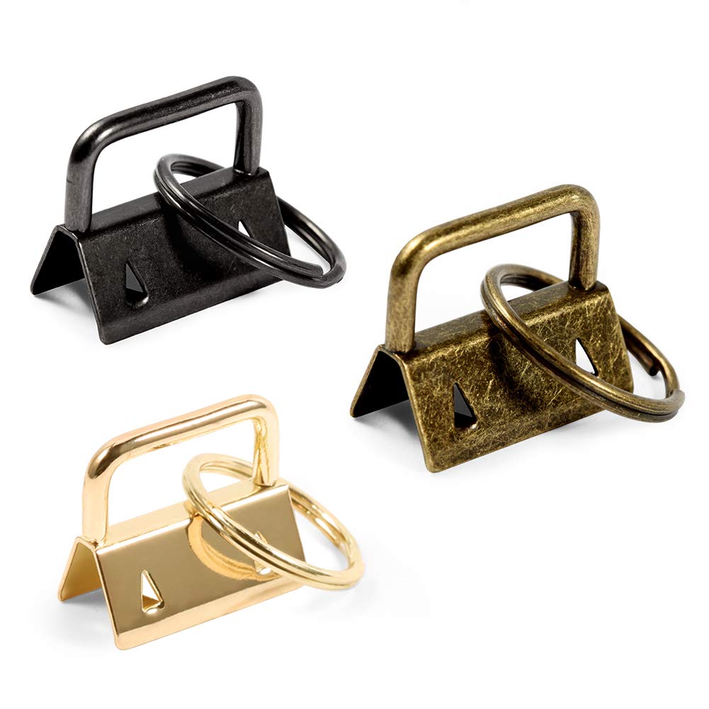 SPEEDWOX Key Fob Hardware Mixed Set of 25 with Key Rings Ribbon Webbing 1 Inch