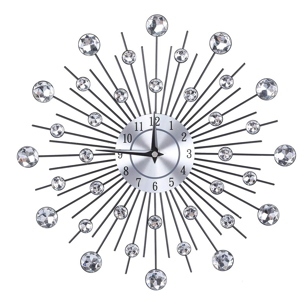 Wall Clock Home Décor Silent Clock Modern Wall Clock Metallic Wall Clock Wall Clock with Bling Diamond Kitchen for Home(Round flower)