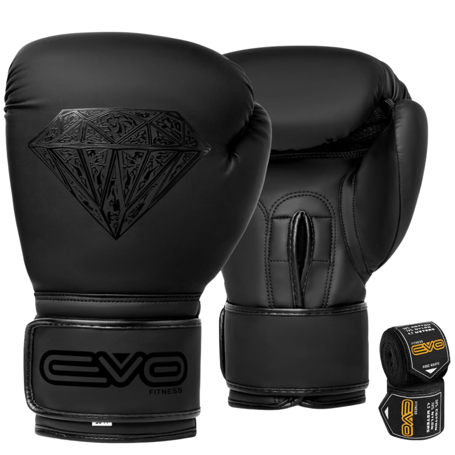 EVO Maya Hide Leather Pro GEL Boxing Gloves For MMA Punch Bag Sparring Muay Thai KickBoxing Fighting Training Glove with FREE Boxing Hand Wraps (Black Diamond Matt, 12 OZ)