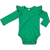 LYSMuch Baby Girls Ruffle Long Sleeve Bodysuit Infant Solid Color Top Jumpsuit Clothes