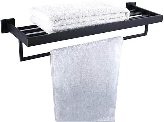 Anillos de mano toallas de baño de pie, toallero, toalla negra de acero