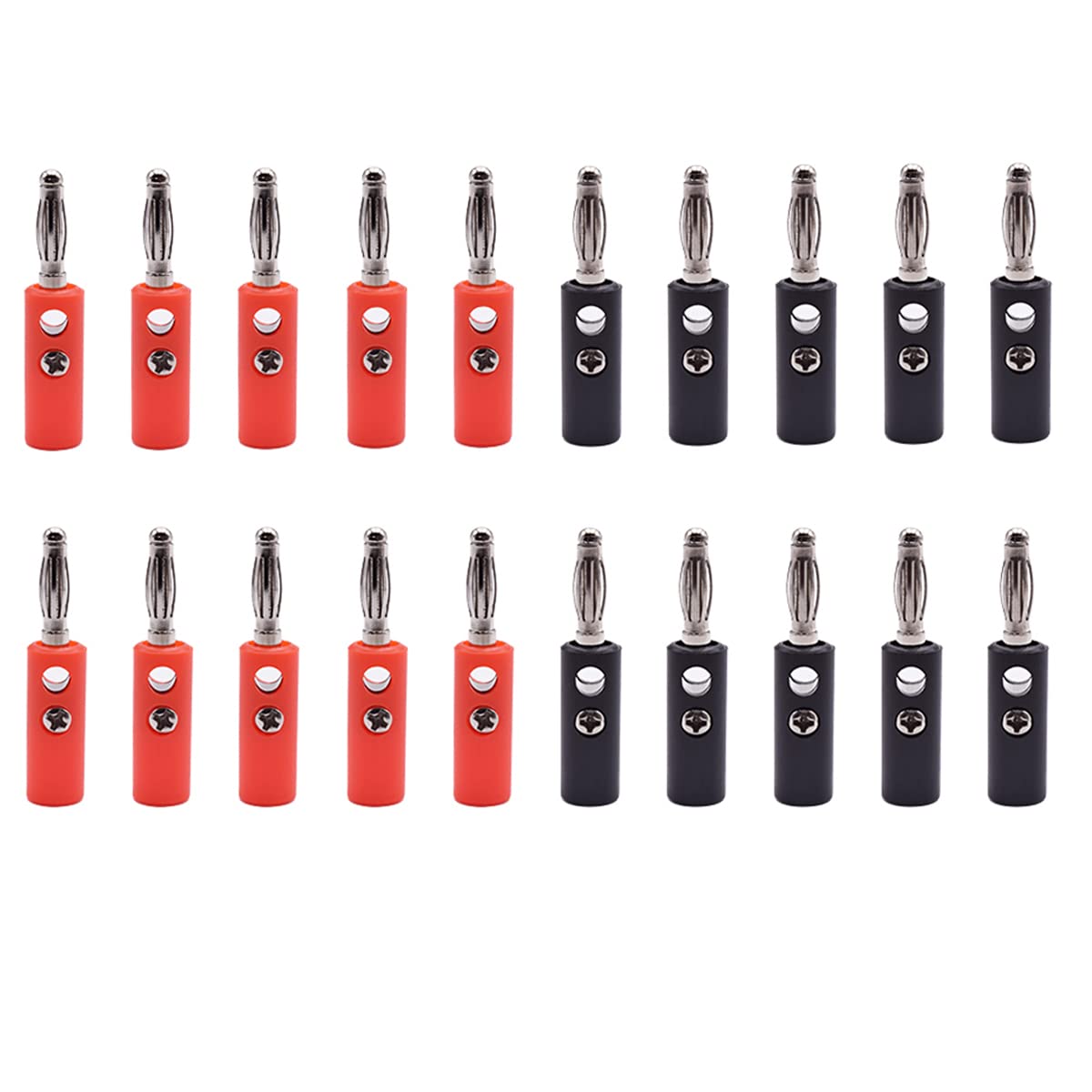 Hailege 20pcs 4MM Banana Plug Male Audio Amplifier Banana Plug Speaker Jack Terminal Connectors (10 Red + 10 Black)
