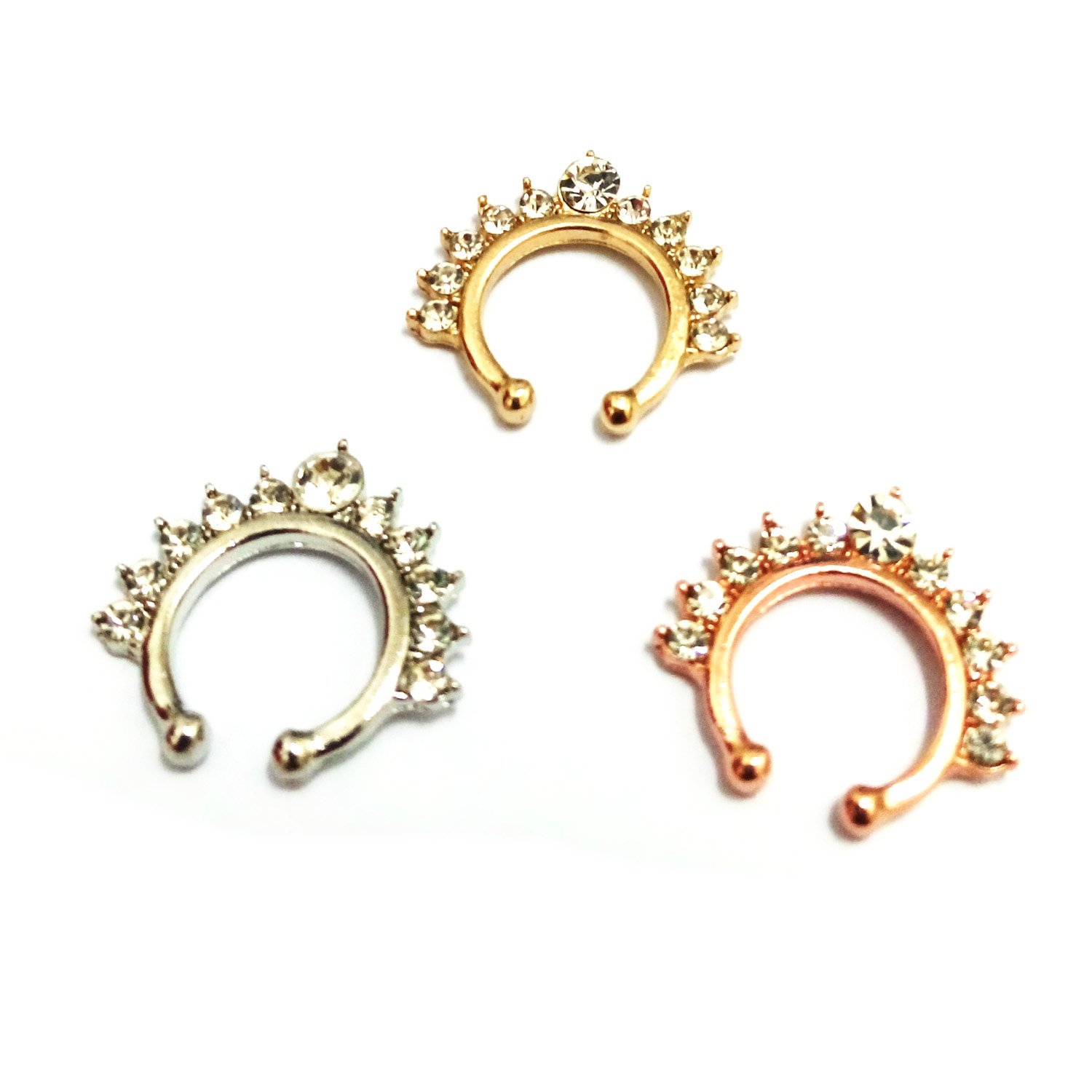 Septum Jewelry, 3pcs Septum Ring Faux No Piercing Nose Ring for Women Girls - Rose Gold & Gold & Silver