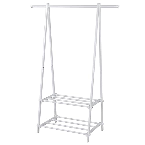 SoBuy® White Modern Clothes Rail Stand Rack with Two Storage Shelves