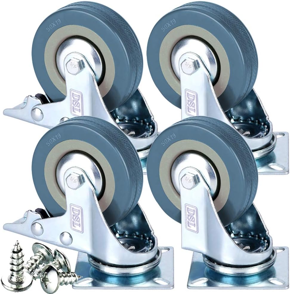 DSL Heavy Duty Braked 50mm Swivel Castor Wheels Set of 4 with Fittings