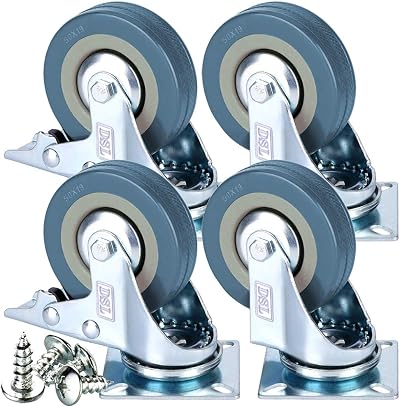 DSL Heavy Duty Braked 50mm Swivel Castor Wheels Set of 4 with Fittings