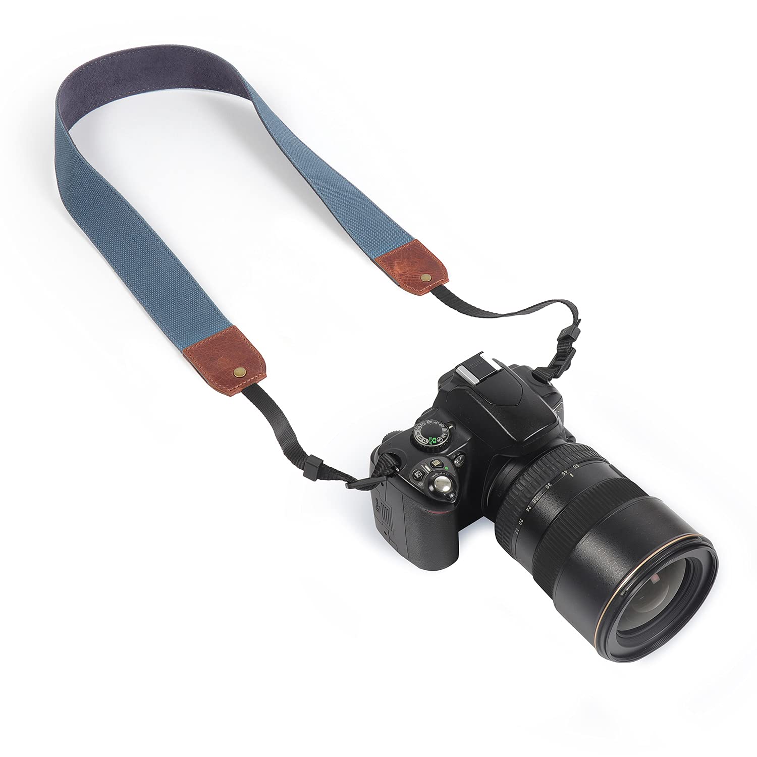 MegaGear Canvas & Genuine Leather Adjustable Shoulder or Neck Strap (Blue)