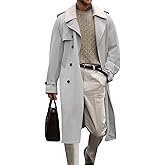 Runcati Mens Trench Coat Double Breasted Notched Lapel Long Jacket Fall Casual Classic Overcoat with Belt