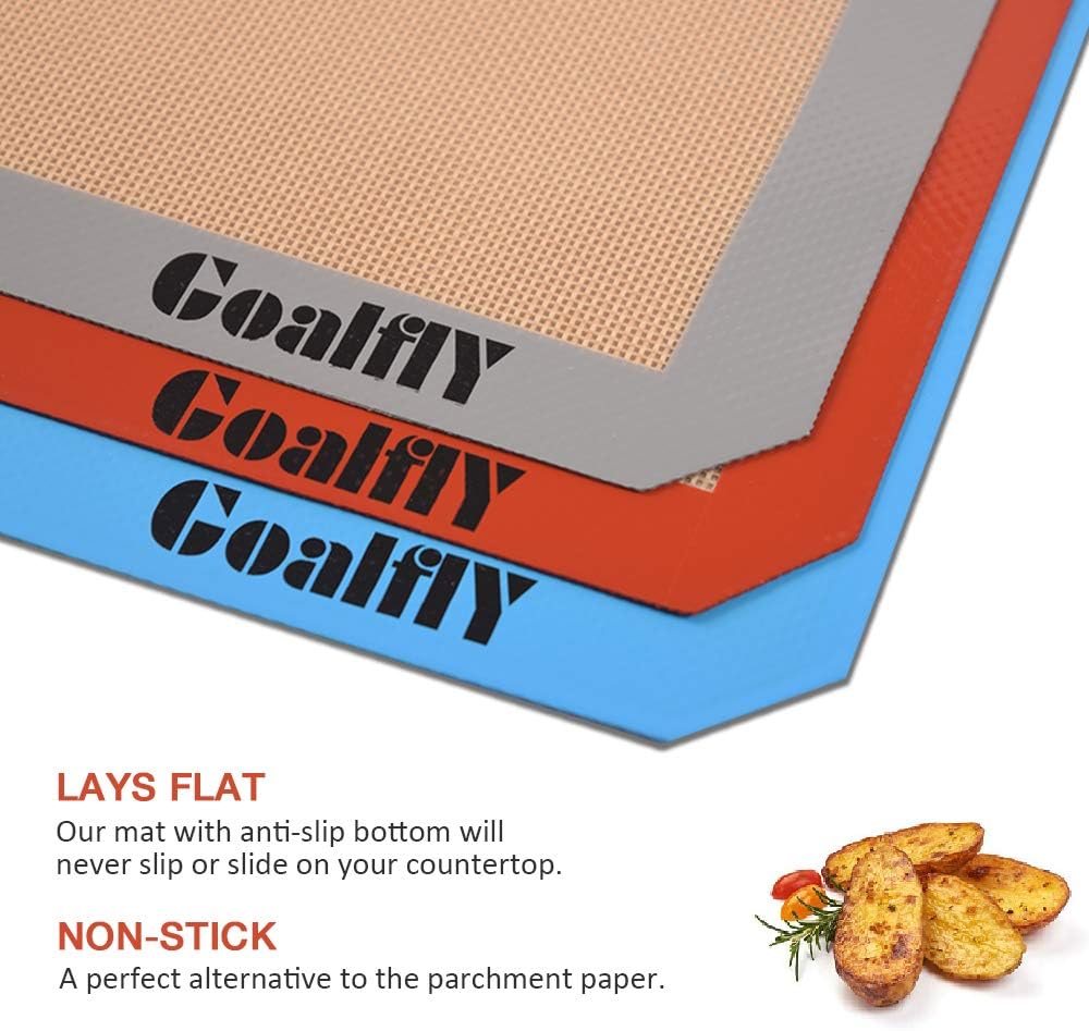 Goalfly Silicone Baking Mat Sheet (30 x 21.6 cm), 3 Pieces Non-Stick Baking Mat Set (Red, Blue, Grey), Heat-Resistant - Image 5