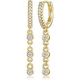 Sterling Silver Dangle Earrings for Women 925 Silver Drop Earrings Fromal Dangling Earrings Small Dangly Cubic Zirconia Huggie Hoops