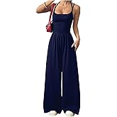 Verdusa Women's Casual One Piece Jumpsuits Sleeveless Wide Leg Summer Romper Workout Jumpsuits With Pockets