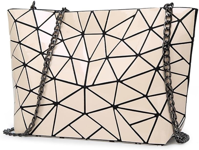 XUEYAN New Lingge bag girl chain bag geometric folding cosmetic bag,22L*7 * 18cm (Color : Meat powder, Size : 22L*7 * 18cm)