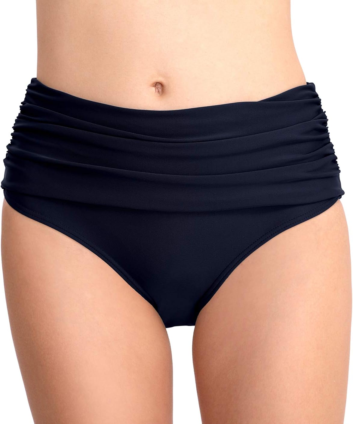 Women's High Waist Bikini Bottoms Island Goddess Shirred Band Hipster Bikini