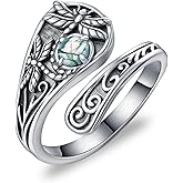 jiulegufa Moss Agate Dragonfly Spoon Ring 925 Sterling Silver Adjustable Thumb Ring Dragonfly Jewelry Gifts for Women