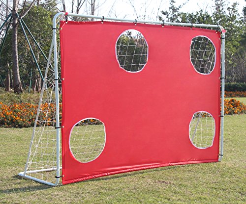 KLB Sport 7' x 5' Steel 3 in 1 Soccer Goal Targets with Rebounder Training Net and Carry Bag (Red)