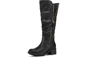 mysoft Women's Knee High Boots Side Zipper Lug Sole 2 Inch Stacked Chunky Heel Boots
