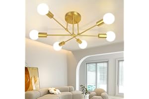 CANMEIJIA Modern Sputnik Chandelier, Ceiling Light Fixture Flush Mount 6-Lights Gold Chandeliers for Living Room Bedroom Dining Room Kitchen, Mid Century Chandeliers, E26 Base, Bulbs Not Included
