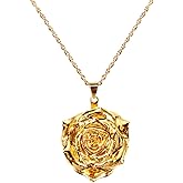 AliveRose Real Rose Gold Dipped Necklace Gifts for Women, 24K Gold Dipped Rose Pendant Necklace Jewelry Mothers Day Anniversaries Birthday Christmas Special Occasions Gifts for Her Mom Wife
