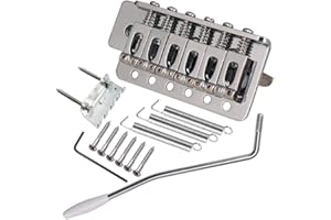 MICOVAY Electric Guitar Bridge Tremolo System Set with 6mm whammy Bar Compatible for 6 String Strat Guitar Tailpiece Replacement, Chrome