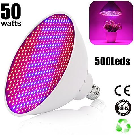 50W LED Grow Light Bulb, EnerEco Grow Light for Indoor Plant,Plant Lamp for Hydroponics Aquatic greenhouse Indoor Plants Veg AC85-265V, E26/E27 500LED Plant Light