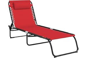 Outsunny Outdoor Folding Lounge Chair, 4-Level Adjustable Chaise Lounge with Headrest, Tanning Chair Beach Bed Reclining Loun