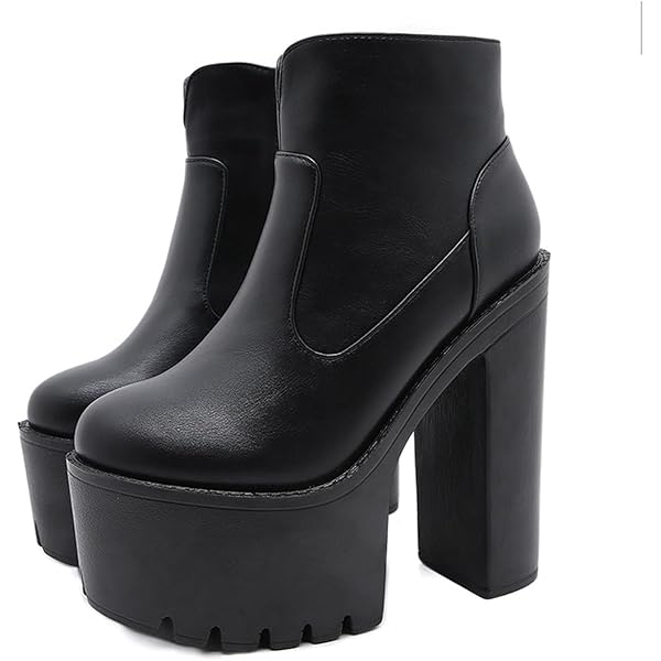 Black Boots Platform Gogo Boots For Women Square Toe Pleather Boot