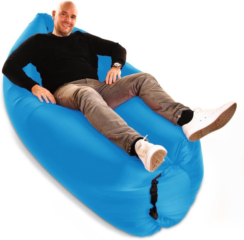Lazy Lounger Inflatable Air Bed Sofa Lay Sack Camping Beach Bean Bag In Aqua Blue