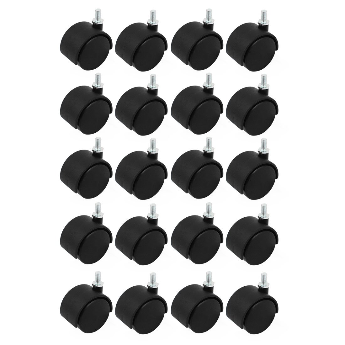 Sourcingmap M8 Threaded Stem 2 Inch Dia Double Wheel Swivel Casters Black 20pcs for Office Chair