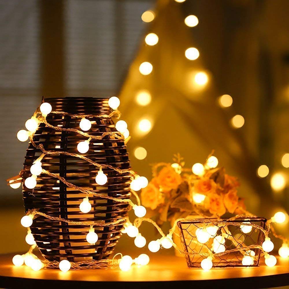 DINOWIN Solar Festoon Lights, 7M 50 LED Berry Fairy Lights Globe Light Fairy for Christmas,Party,Wedding,New Year,Garden,Fence,Patio,Lawn Decorations (Warm White)