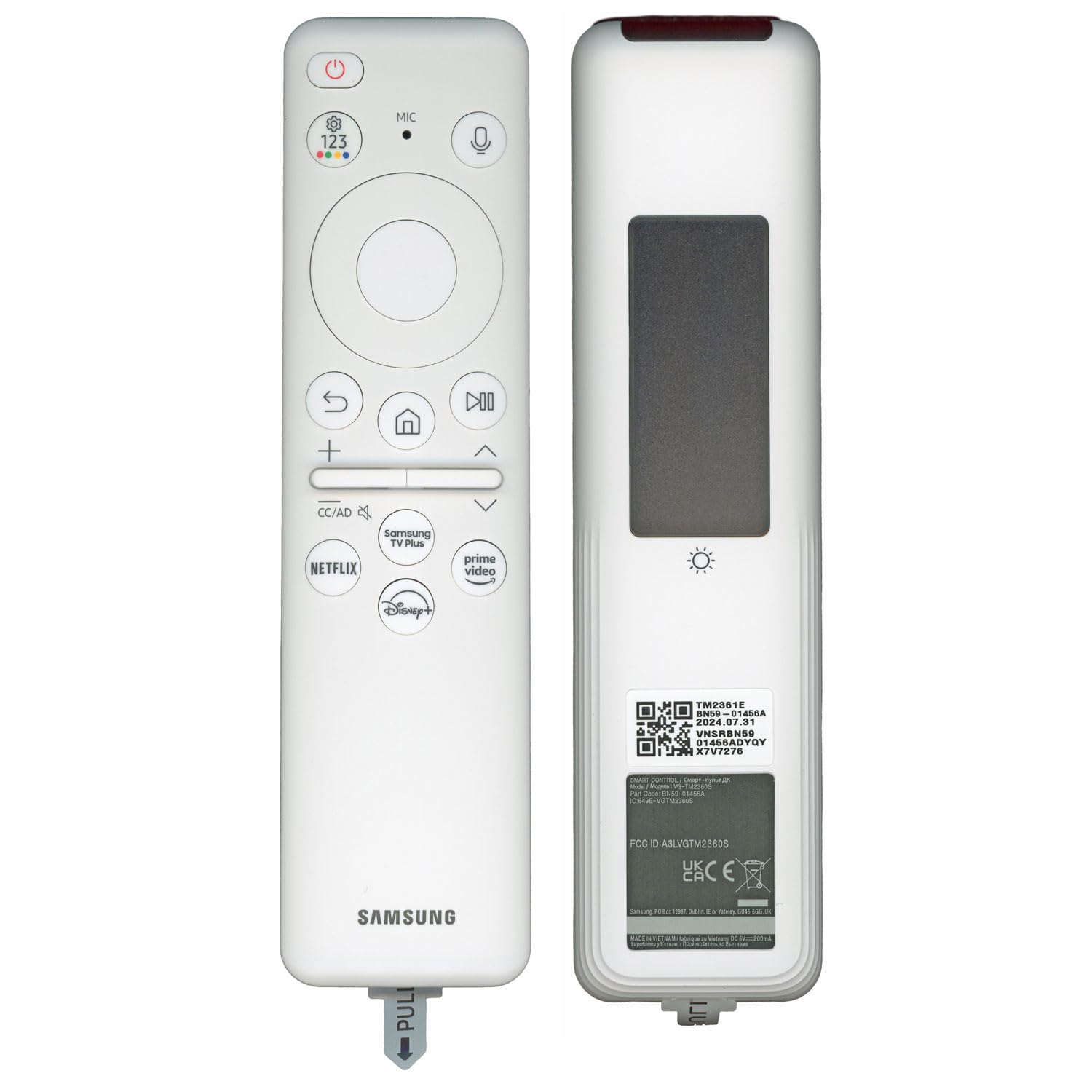 Dan's Originals OEM BN59-01456A / TM2361E 2024 White Solar TV Remote Control for Samsung TV, The Frame TV, with Plus, Netflix, Prime, Disney+ App Keys | BN5901456A