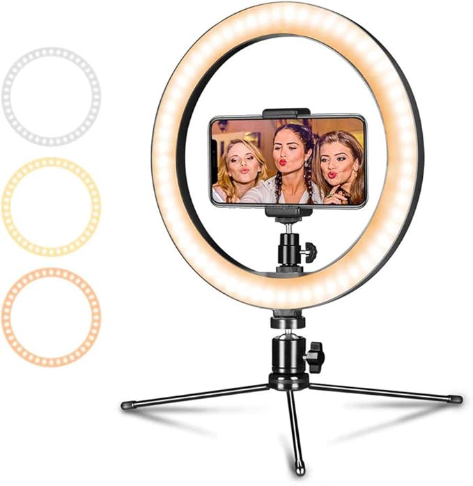 Dimmable Ring Light, 10 Inch LED Ring Lamp, with Tripod Stand Phone Holder, with 3