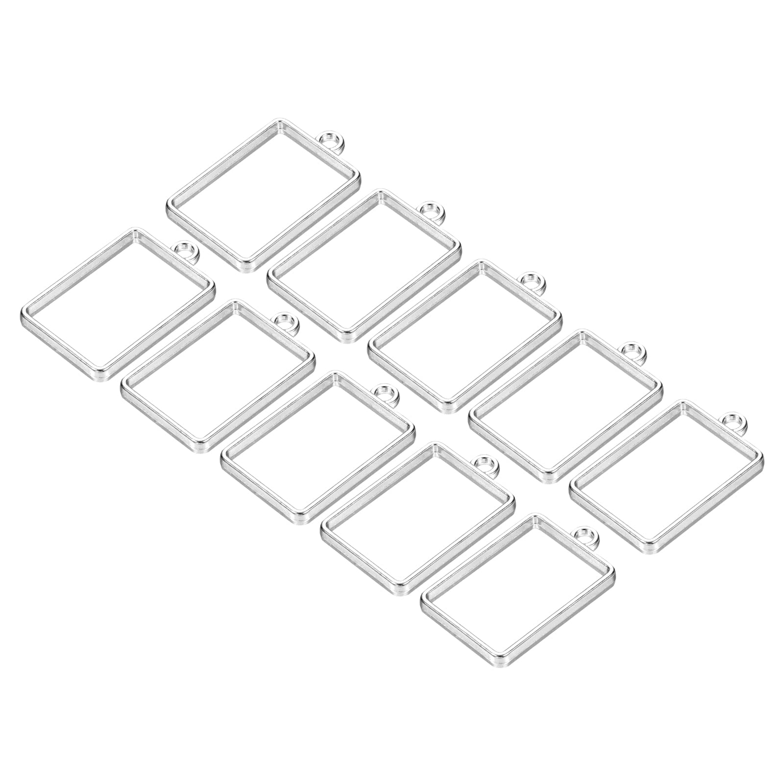 M METERXITY 10 Pack Open Bezels for Resin - Hollow Frames Alloy Rectangle Shaped, Apply to DIY Crafts Pendants Pressed Flowers (33mmx21mm, Silver Tone)
