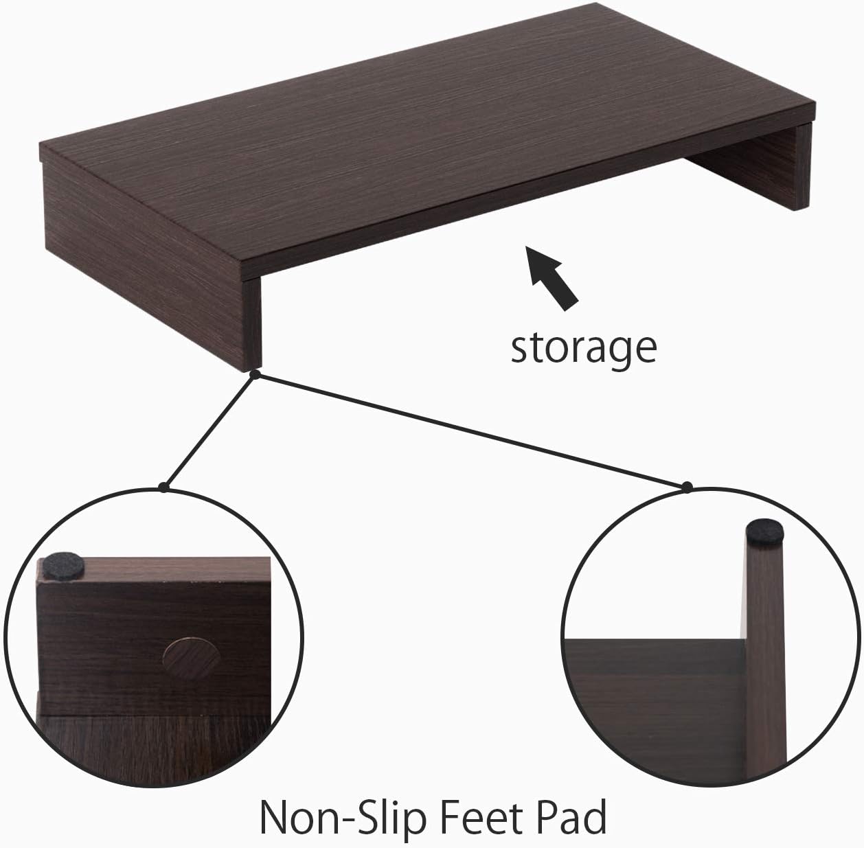 Bestier Monitor Stand Riser Wood Monitor Riser PC Stand Shelf for Desk Monitor/TV Stand Desktop Laptop Stand Wooden Desk Riser P2 Wood (Brown) : Office Products