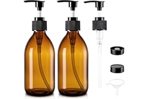 250 ml Soap Dispensers (2 Pack) Homepicker 8 oz Amber Glass Bottle with Pump for Lotion, Hand Dish, Body Oil, Shampoo with 1 
