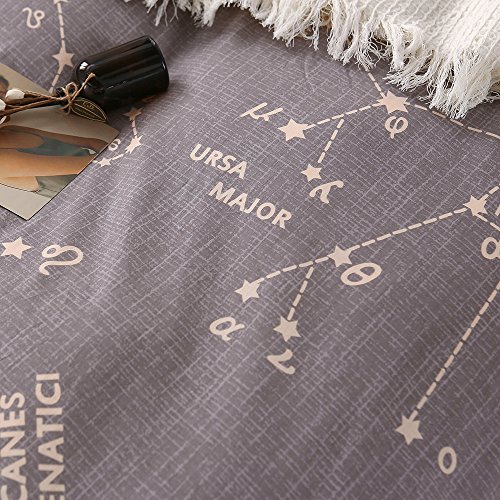 BuLuTu Bedding Constellation Print Twin Bedding Sets Cotton Reversible Space Kids Duvet Cover Sets Grey for Kids Adults Zipper Closure with Ties,Gift for Men,Women,Friends,Family,No Comforter