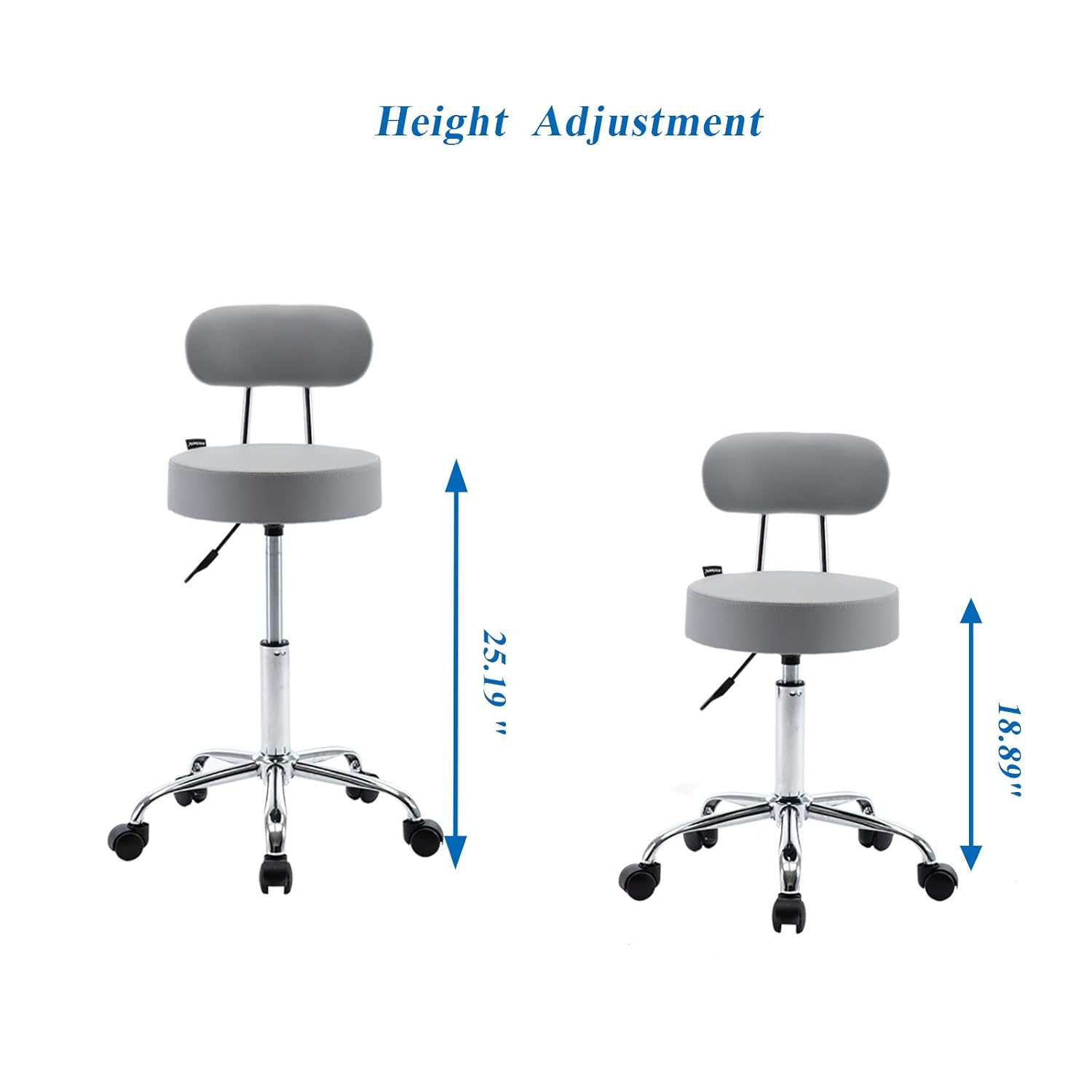 Artechworks Adjustable Rolling Swivel Massage Stool for Salon Spa Tattoo Facial Medical Office Stool Chairs with Backrest Wheels and Metal Plate Frame Grey(1 Pcs): Furniture & Decor