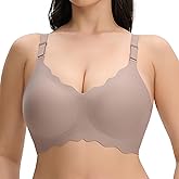 PQK Bras No Underwire for Women Comfortable Wireless Seamless T Shirt Bras Wavy Edge Full Coverage Push Up Bra