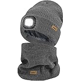 ATNKE LED Lighted Beanie Hat and Scarf Suit,USB Rechargeable 4 LED Run Headlamp Lined Fleece Cap Light for Men and Women